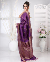 Ziyorah | Banarasi Katan Silk Purple Saree Jaquard Weaving Running Blouse