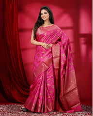 Ziyorah | Banarasi Muga Tussar Pink Saree | Elegant