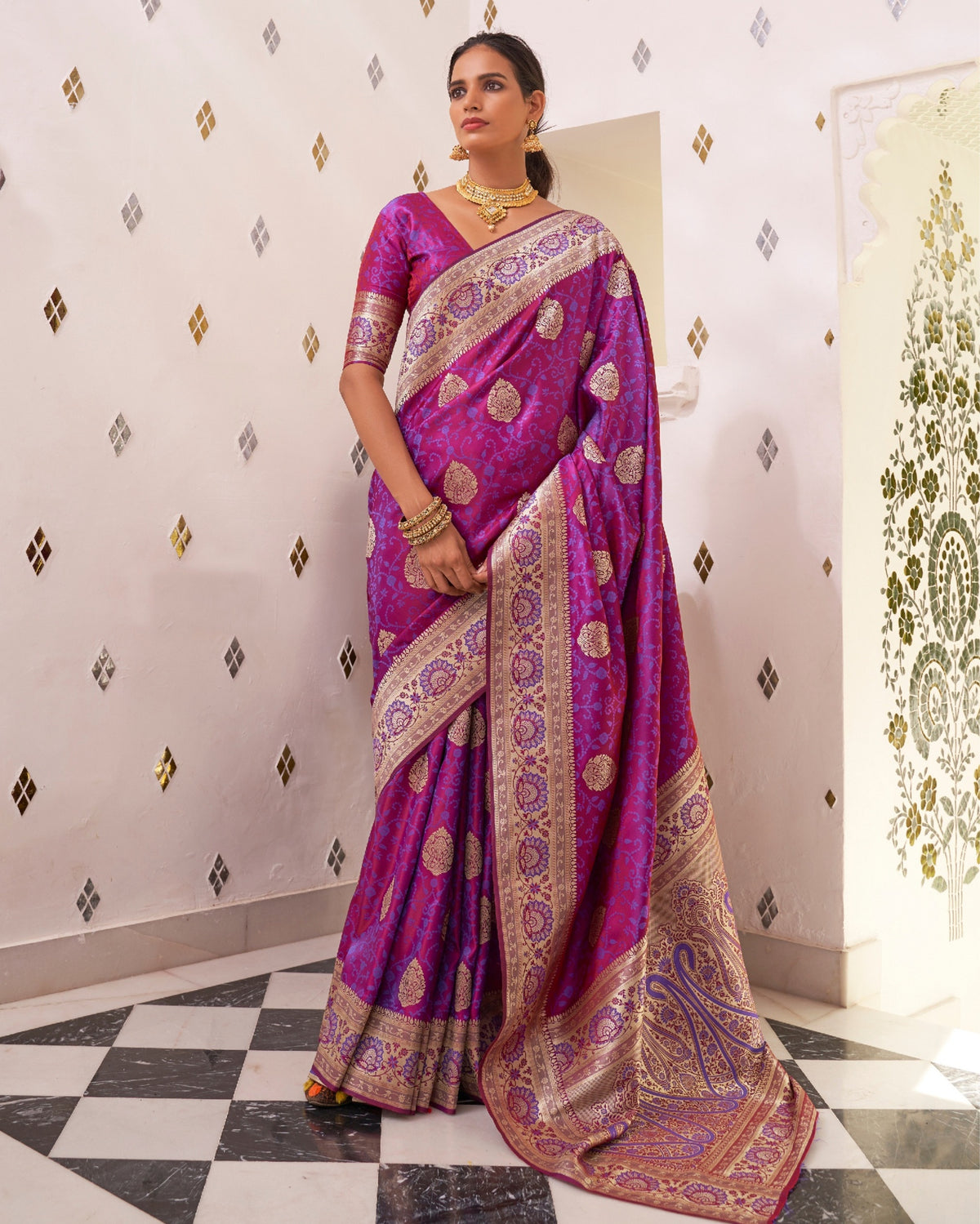 Ziyorah | Banarasi Silk Satin Weaving Purple Saree