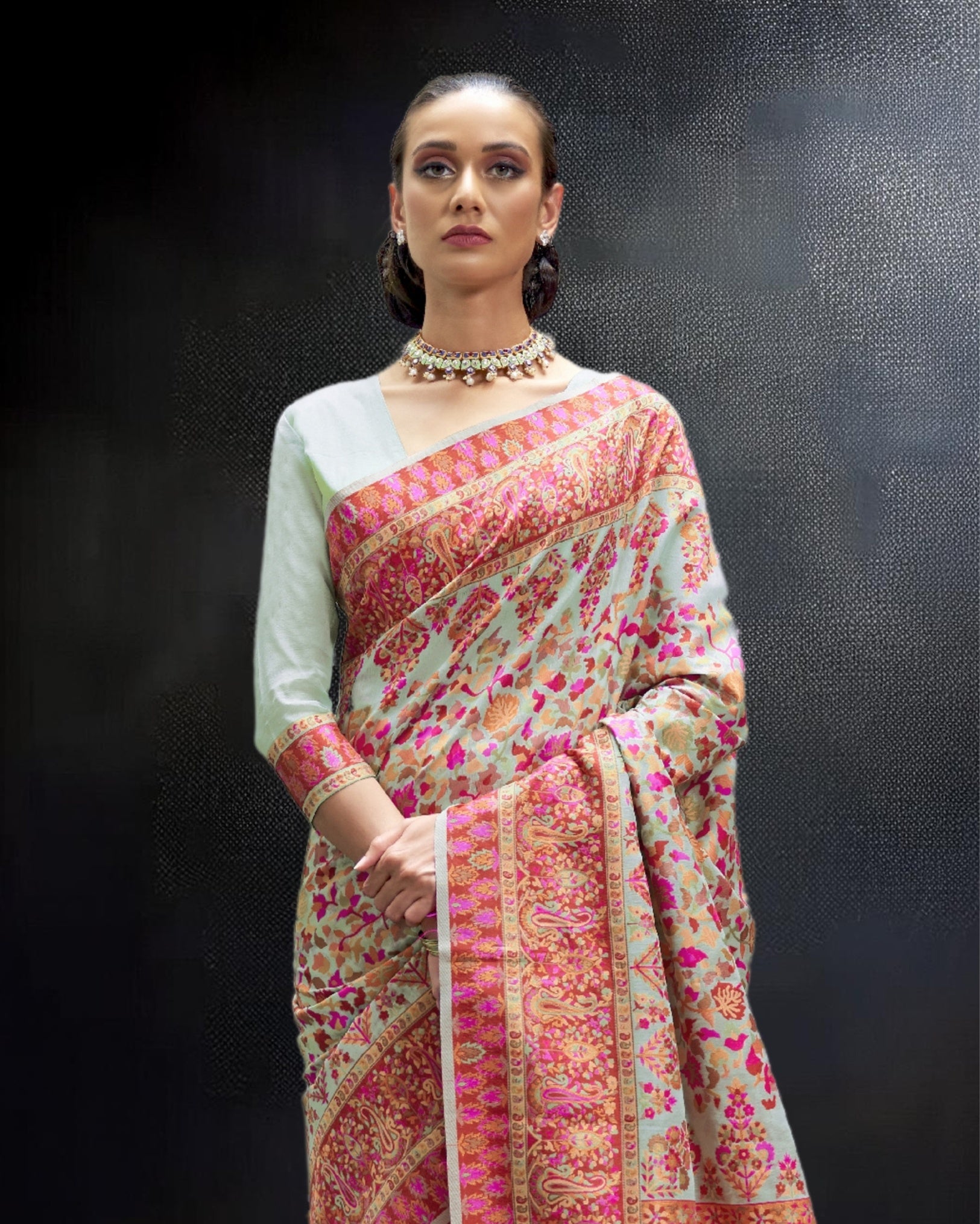 Ziyorah | Kashmira Silk Banarsi Brocade Gray Saree