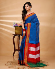 Ziyorah| Ilkal Handloom Cotton Silk Saree Royal Blue Color With Running Blouse