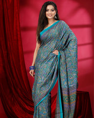 Ziyorah | Kashmiri Silk Green Printed Saree