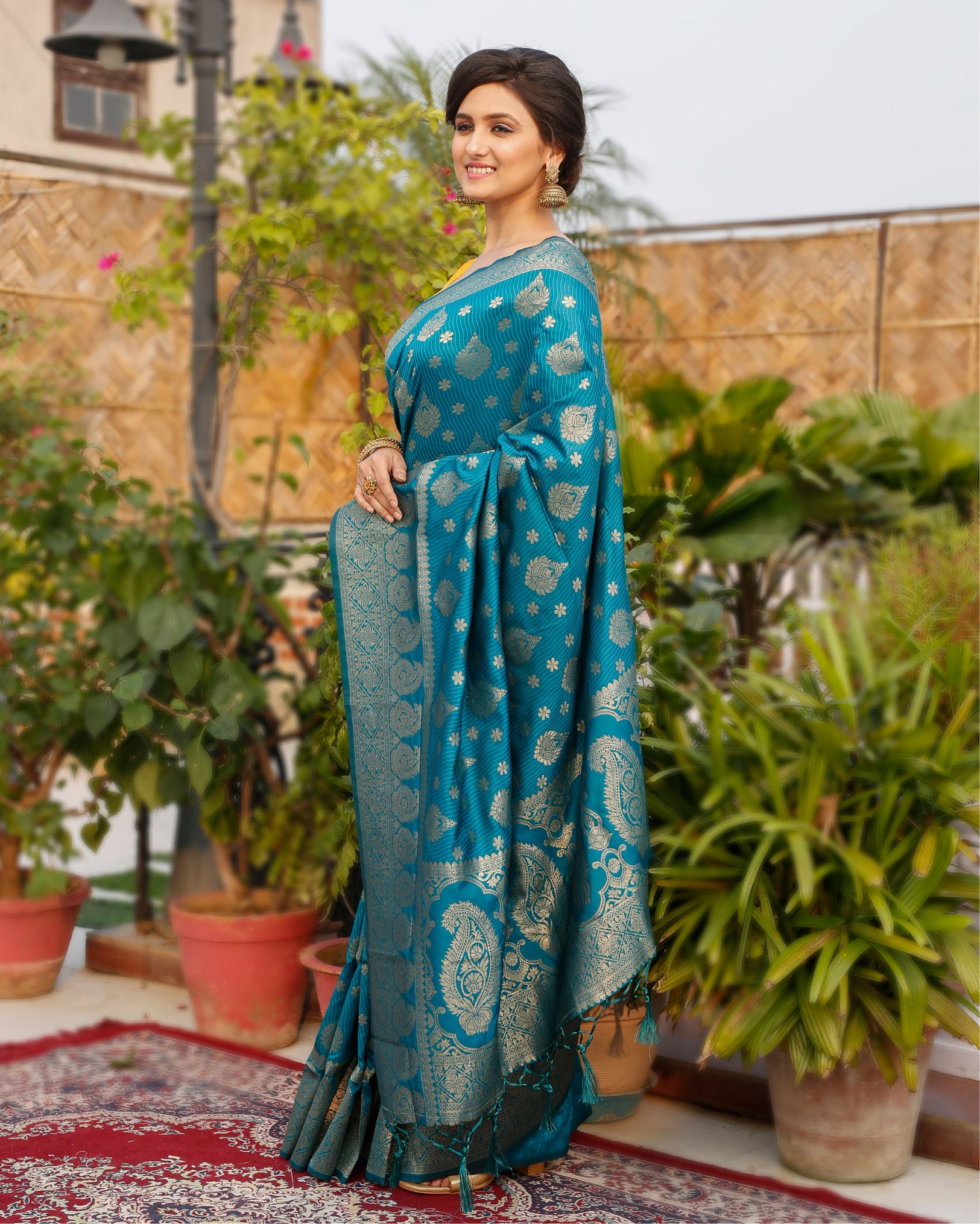 Ziyorah| Banarasi Silk Saree Dark Cyan Blue Color With Blouse