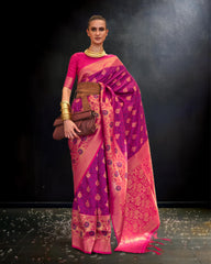 Ziyorah | Banarasi Silk Self Weaving Purple & Pink Saree