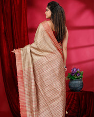 Ziyorah | Silkmark Certified Ghicha Tussar Red Saree