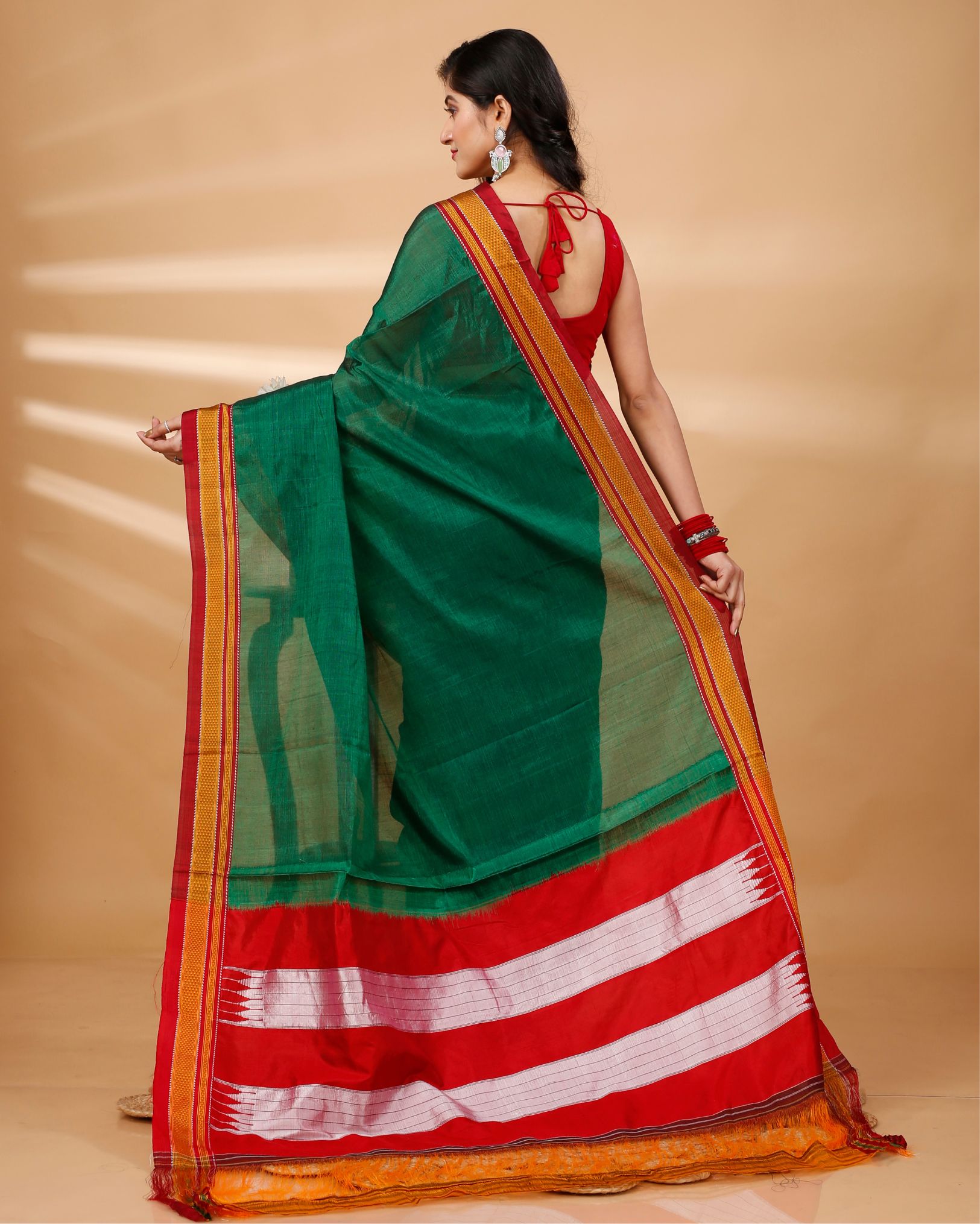 Ziyorah| Ilkal Handloom Cotton Silk Saree Dark Green Color With Running Blouse